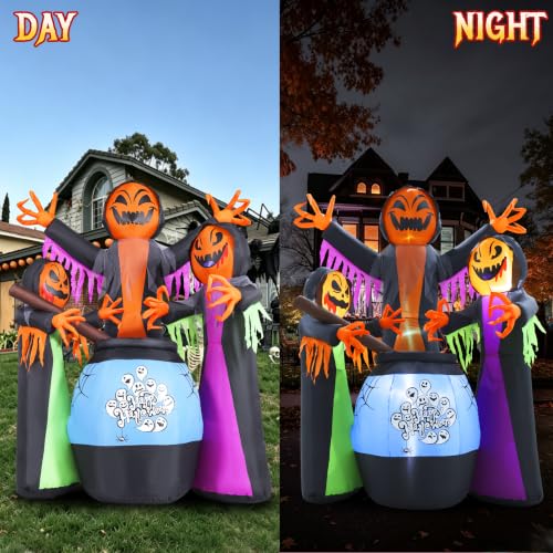 8FT Halloween Inflatable Witch Scene with Cauldron and Lights - Variation of This Listing