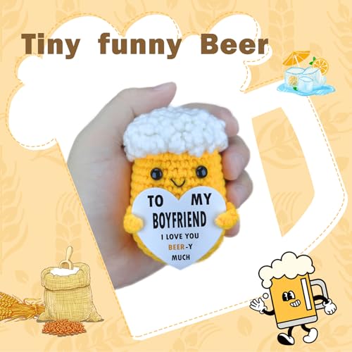 Boyfriend Easter Gift - Handmade Crochet Beer Ornament with Heart Message