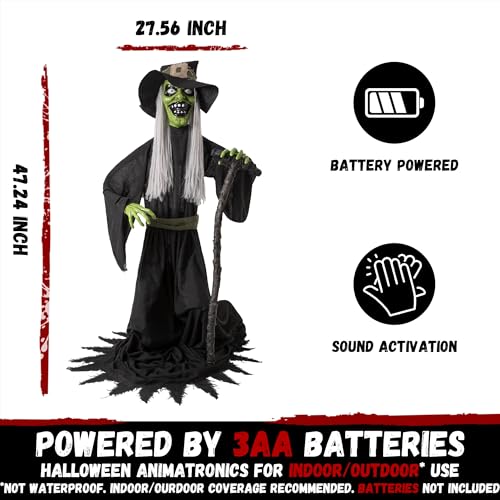 Jump-Scare Witch Halloween Animatronic Decoration - Sound Activated, Red Eyes, Spooky Indoor/Outdoor Prop - Variation of THIS listing
