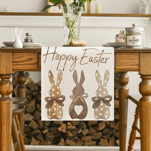 Easter Bunny Table Runner 13 x 90 Inch - Spring Summer Holiday Kitchen Decor Beige