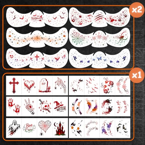 Halloween Glitter Face Tattoos Set - 36 Pcs Spooky & Cute Designs
