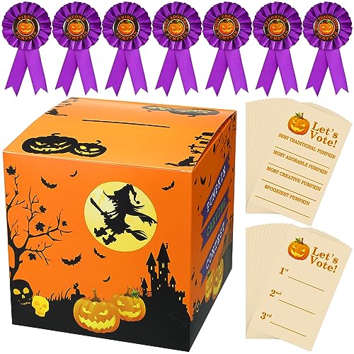 Halloween Pumpkin Carving Contest Awards Kit with Ballot Box, Ribbons & Ballots