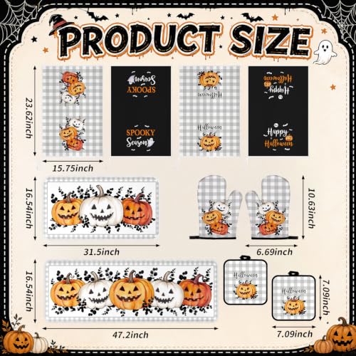 Halloween Pumpkin Kitchen Decor Set - Black & Gray, Towels, Pot Holders & Oven Mitts