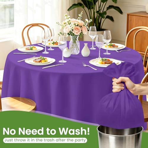 Dark Purple Round Plastic Tablecloth 84 Inch - 2 Pack, Waterproof & Disposable