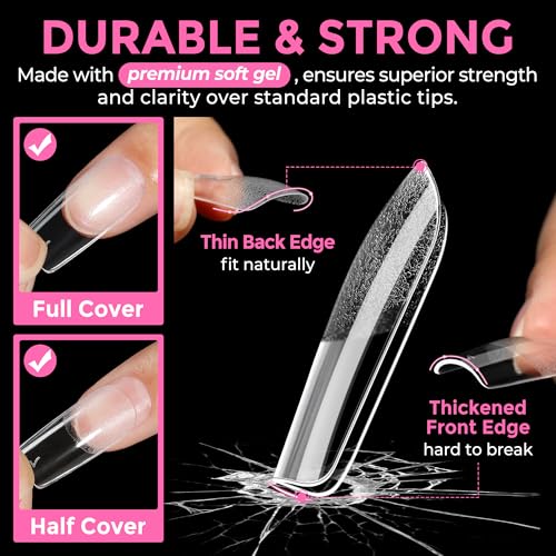 Medium Square Soft Gel Nail Tips 216pcs - No Trace, Long Lasting, Easy DIY Manicure