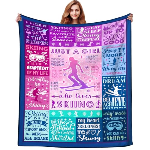 Skiing Blanket for Ski Lovers - Snowboarding Throw Blanket 60x50 Inches - Extreme Sports Gifts for Men Women Boys