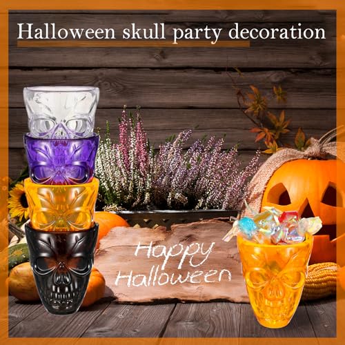 16 Pack Skull Shot Glasses - Unbreakable Plastic Cups for Halloween Party Favors