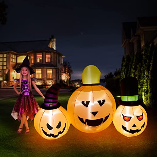Inflatable Pumpkin Yard Decor Set with LED Lights - 3 Pack, 7.9 Inch Outdoor Halloween Decorations