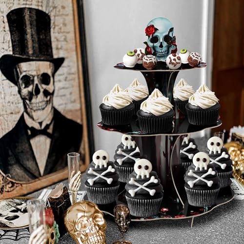 Halloween Skeleton Cupcake Stand Black and Red Gothic Party Decor