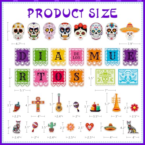 Day of the Dead Sugar Skull Decorations Set for Halloween & Mexican Fiesta Classroom & Party