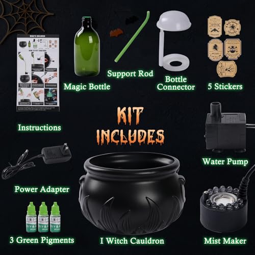 Halloween Floating Potion Decor Set with Cauldron and Mist Maker - Indoor Spooky Halloween Party Decoration