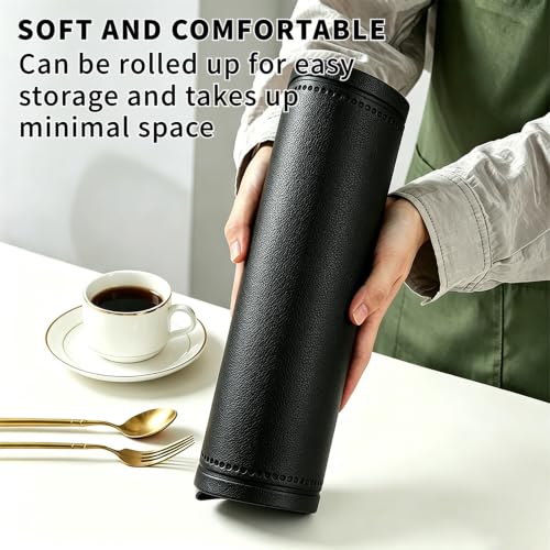 Double-Texture Faux Leather Oval Placemats Set of 6 - Black, Washable, Non-Slip & Heat Insulation