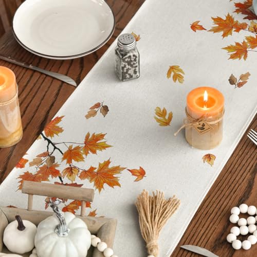 Beige 13x72 Inch Fall Table Runner - Polyester Home Decor for Dining & Parties