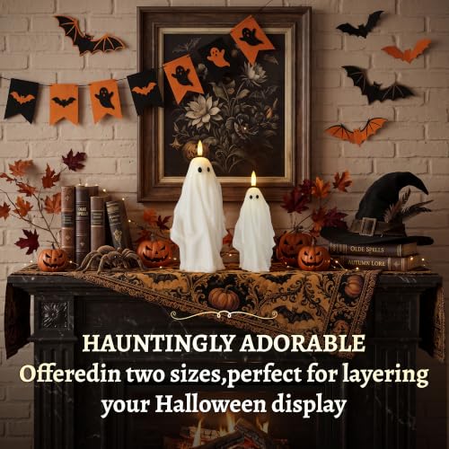 Ghost Flameless Pillar Candles with Remote Set of 2 for Halloween Decor