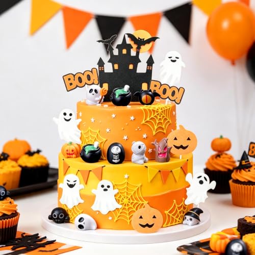 Yellow Ghost Cake Topper Halloween Decorations Set - Spooky Party Supplies