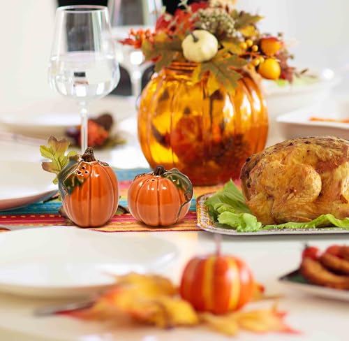 Halloween Pumpkin Salt & Pepper Shaker Set of 2 Ceramic Orange Gourds