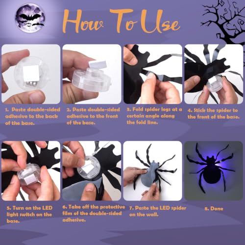 30 Pack Halloween 3D Spider Wall Decor with LED Lights and Fake Web