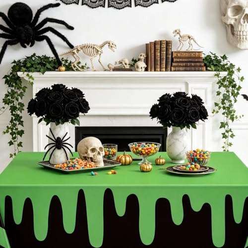Halloween Tablecloth Set - Black and Green Ghost Disposable Cover, 4 Pack