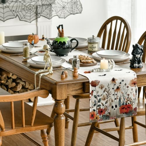 Halloween Table Runner 13x60 Inch Beige Polyester Home Party Decor - Artoid Mode