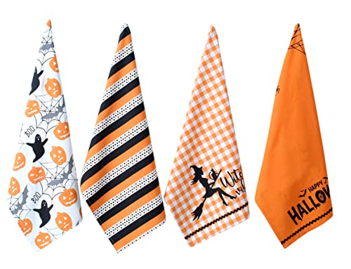 Halloween Print Kitchen Towels Set of 4 - Super Absorbent Cotton, Durable & Stylish