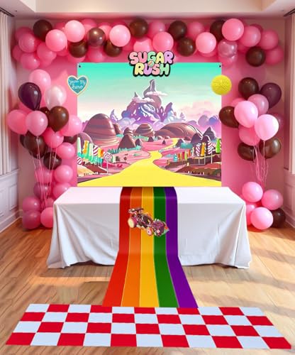 Halloween Car Trunk Decorations Set with Banner and Stickers - Candy Land Theme, Rainbow Road, Red White Cover, Girl's Party Supplies