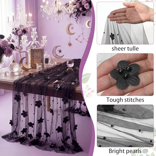 Black Pearl Tulle Table Runner - 6 Pcs 29x120 Inch Gothic Wedding Decor