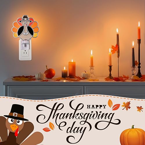 Thanksgiving Turkey Night Light - Orange Wall Plug-In Fall Seasonal Decor