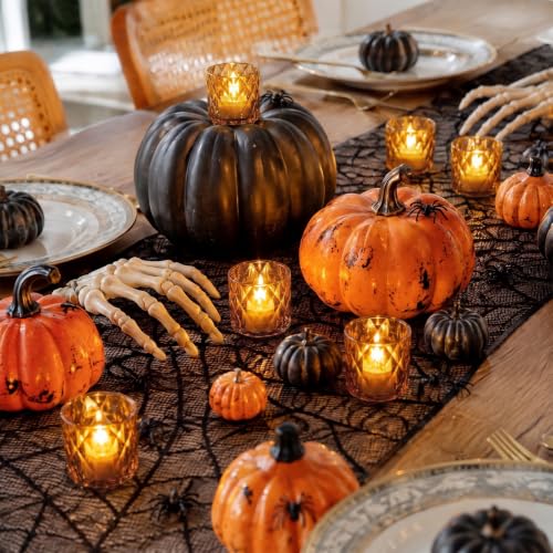Burnt Orange Fall Decor Flameless Votive Candles 12Pcs - Halloween & Seasonal Indoor Ambience