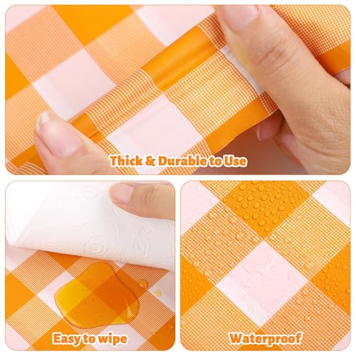Orange Checkered Plastic Tablecloth Roll - 54x300 Ft Waterproof Disposable with Easy Cut for Outdoor & Party Use - Classic Variation