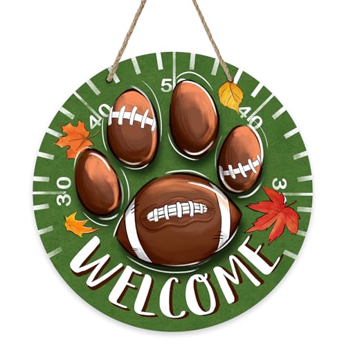 Deroro Fall Welcome Football Sign - Front Door Decor with Paw Variation