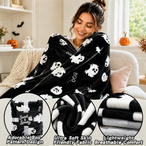 Black Halloween Gift Basket Set for Women - Cozy Ghost & Spooky Treats