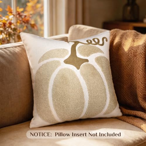 Beige Fall Pumpkin Pillow Cover 18x18 Autumn Halloween Thanksgiving Decor