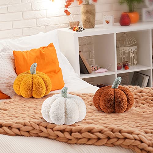 Thanksgiving Pumpkin Pillows Set - 3 Pieces, 7.87 Inch, White, Yellow, Brown