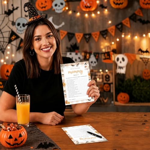 Gender Reveal Who Knows Mommy Best Halloween Baby Shower Game Set - Halloween Goose Variation