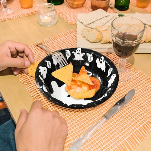 Halloween Ghost Paper Bowls - Black and White Disposable 12oz 100 Pack