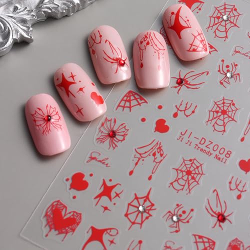 Halloween Nail Stickers 3D Self-Adhesive Spider Web with Rhinestones - Pumpkin-11 Variation