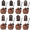 Halloween Cupcake Toppers Set with Tombstones Spiders and Mini Spoons - 96 pcs