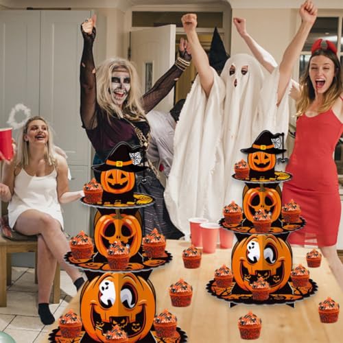 Halloween Cupcake Stand - 3 Tier Cardboard Pumpkin Dessert Display