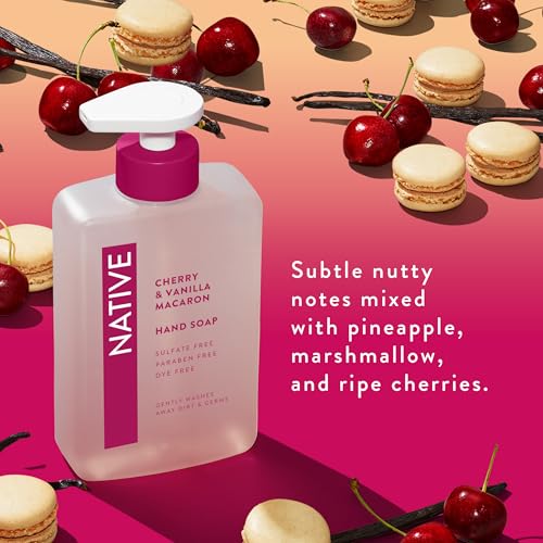 Liquid Hand Soap with Cherry & Vanilla Macaron Scent - Non-Drying, Plant-Based Formula, 13 oz