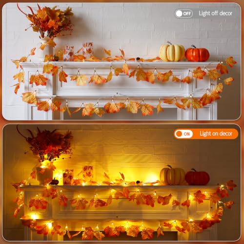 Fall Maple Leaf String Lights - 14.7FT 40 LED Battery-Operated Autumn Garland with Timer