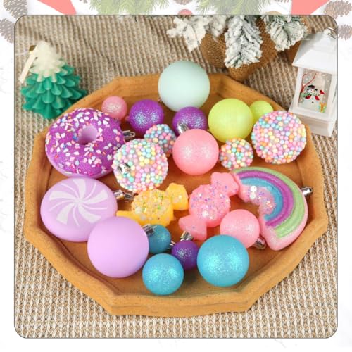 Christmas Tree Ornaments Set 40 Pink & Yellow Candy Donut Style Holiday Decorations — Variation of 40Macaron