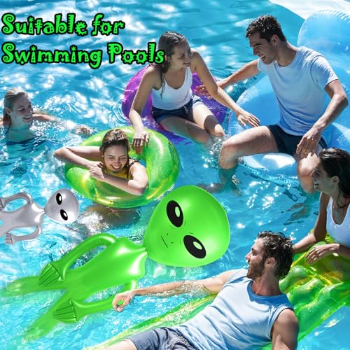 Giant Inflatable Alien Balloon Set - 2 Large 63In Green + 2 Small 31.5In Silver Space Party Decorations