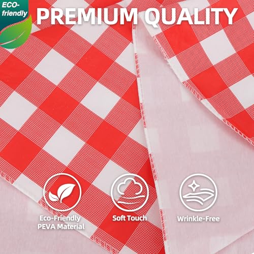 Red Gingham Vinyl Tablecloth with Flannel Backing 60x84 Inch Waterproof Outdoor Cover