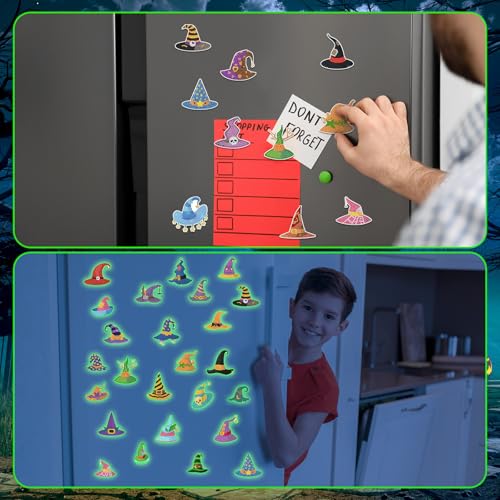 Halloween Diamond Art Magnet Set - Witch Hat Glow in Dark Magnets, 30 Pieces, Versatile Sizes