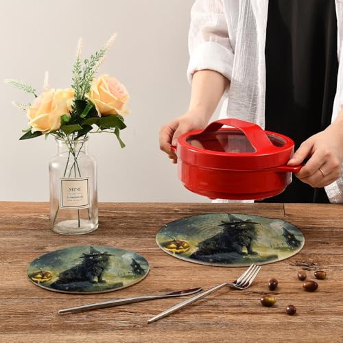 Halloween Cat Potholder and Trivet Set - Woven Cotton Hot Pot Coasters for Cooking Baking