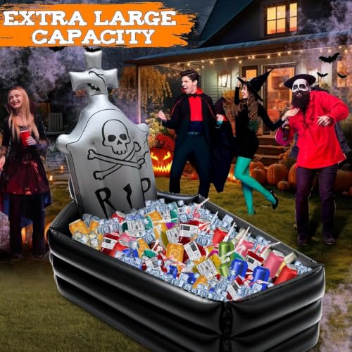 Halloween Inflatable Tombstone Cooler - 44 Inch Party Drink & Candy Holder - Spooky Graveyard Decor