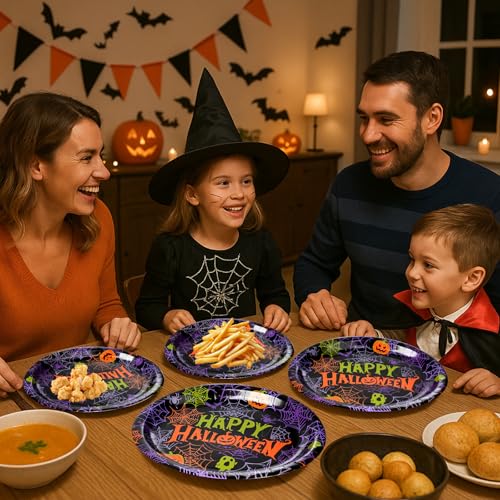Halloween Party Plates 50 Pack - 10x12 Inch Oval Disposable Dinnerware