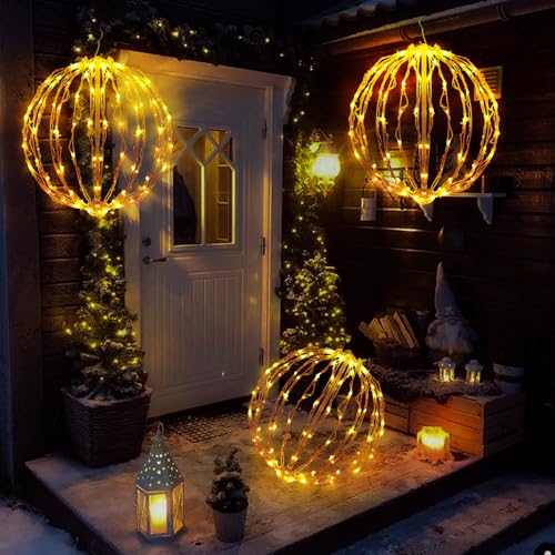 16 Inch Christmas Light Balls - Warm White, 3 Pack Outdoor Decorations