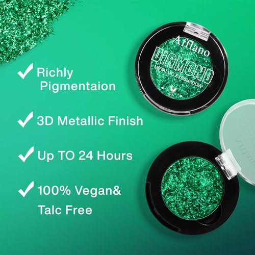 Green Glitter Eyeshadow Palette - Chrome Emerald 28H, Highly Pigmented Metallic Face Makeup