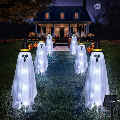 Solar Ghost Lights Outdoor Halloween Decorations - Cool White 6-Pack